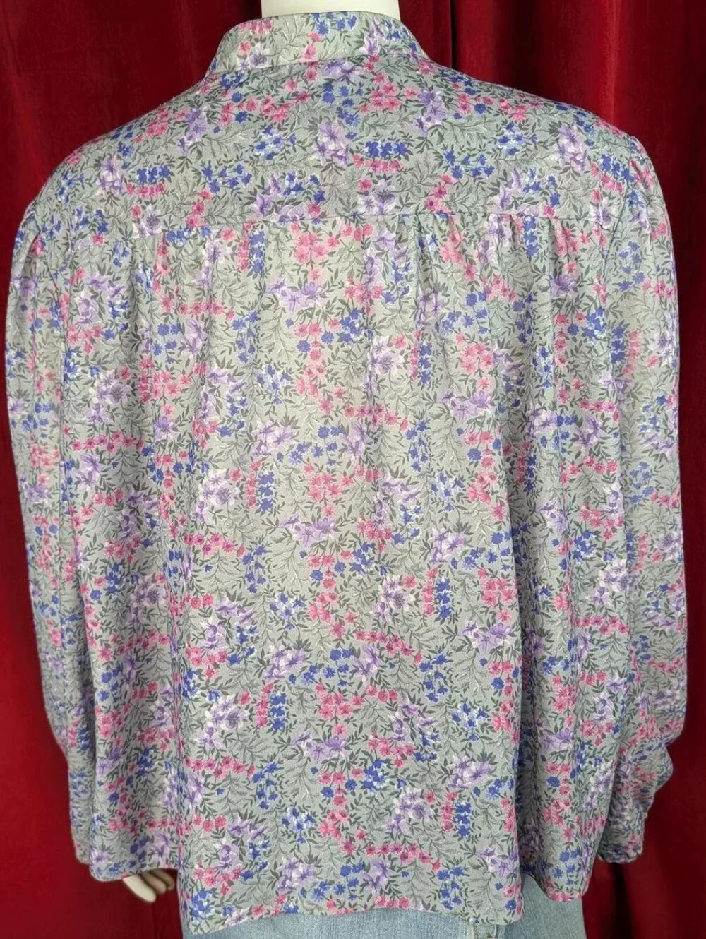 Vintage Gray, Purple, Pink, & Blue Floral Long Sleeve Open Front Cardigan
